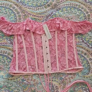 Top Drawer By Daisy Corsets Pink Floral Lace Corset Size 4XL New Lace Up Boning